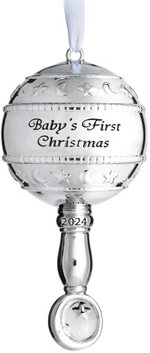 Klikel Baby's First Christmas Ornament 2024 – Silber 3D Rassel Baby First Christmas Andenken Ornament 2024 – Junge Mädchen