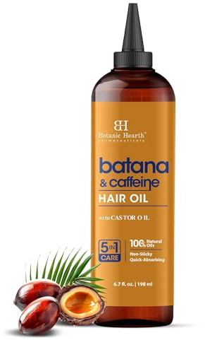 Botanic Hearth Batana & Caffeine Hair Oil 6.7 Fl Oz (198 ml) | Scalp Treatment for Hair Loss, Dry & Frizzy Hair Repair, Deep Nourishing Oil for All Hair Types | 100% Natural and Vegan
