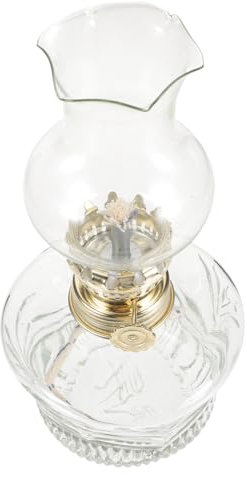 RORPOIR Vintage Glas Petroleumlampe für Zuhause und Camping Große Öllampe mit Klarglas Schirm für Notfälle und Beleuchtung