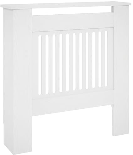 HOMCOM Cubreradiador con lamas horizontales, blanco Cubreradiador, decoración de radiadores Cubreradiador para salón, dormitorio, 78 x 19 x 81cm
