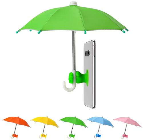 Harewu Phone Umbrella Stand, Sun Shade Mini Umbrella for Cell Phone with Adjustable Fist Style Suction Cup, Universal Anti-Glare Sun Visor for Outdoor (Green)