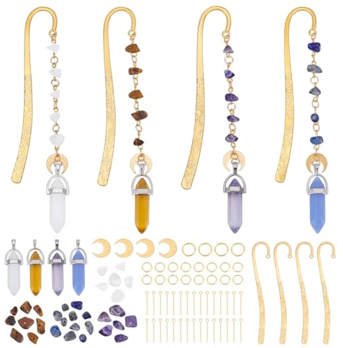 FREEBLOSS 4 Set DIY Metall Lesezeichen Set Goldenes Lesezeichen DIY Set Vintage Lesezeichen Lesezeichen Mit Kristallanhänger Handgefertigtes Lesezeichen Set Mit Anleitung Metall Lesezeichen