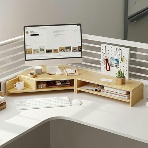 Desktop-Organizer, Computer-Monitorständer, 2 Monitore, Ständer, Schreibtischablage, großer Eck-Tisch-Computer-Organizer für L-förmige Schreibtische, TV-Ständer, Schreibtischaufsatz (braun)