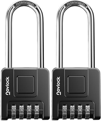Candado de combinación con arco largo de 7 cm – resistente e impermeable, código de 4 cifras, para uso exterior e interior: portones, vallas, cobertizos, taquillas, armarios – 2 unidades, negro