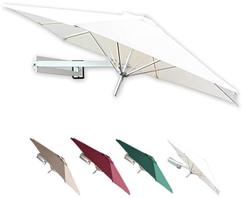 220cm/7ft Wall Mounted Outdoor Parasol - Retractable Balcony Patio Umbrella, UV Protection And Waterproof, Aluminum Alloy Frame(White)
