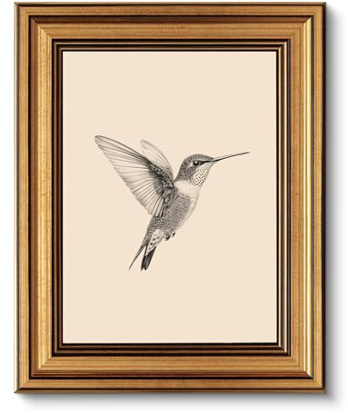 ARPEOTCY Vintage Gold Framed Wall Art for Living Room, Birds Canvas Prints Home Decor, Sketch Painting Picture, Bedroom Wall Decor Gifts for Friends or Family -【Hummingbird】-(10L x 8W)