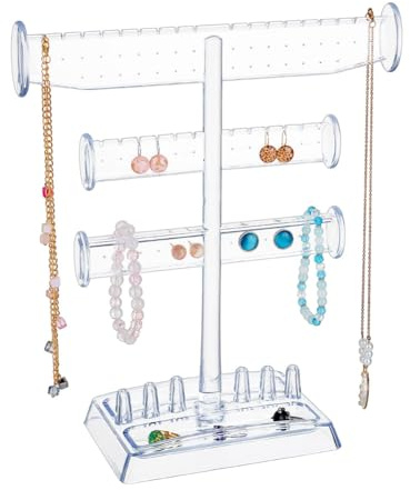 UNICRAFTALE Smyckesställ transparent smyckeshållare organisatör örhänge halsband armband klockor och ringhållare stativ plast display torn bricka förvaring för kvinnor