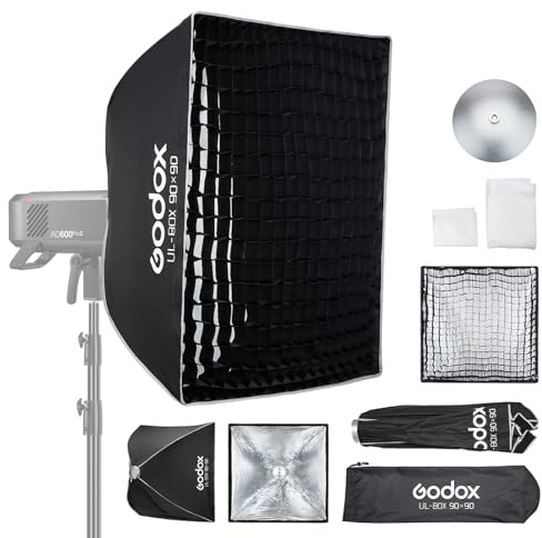 Godox Umbrella Softbox 90cm*90cm /35.4in*35.4in with Grid Diffuser Fast-Setup Bowens Mount Softbox Compact Photography Lighting Softbox for Photography Shooting Continuous Light Monolight Strobe Flash