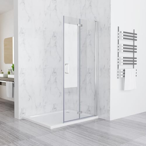 Walk in Duschwand für Dusche 120 x 185 cm Faltbar Duschabtrennung mit Pendeltür Falttür Duschtür 6mm Sicherheitsglas NANO Glas Rahmenlos Nischentür Duschfaltwand ohne Duschtasse