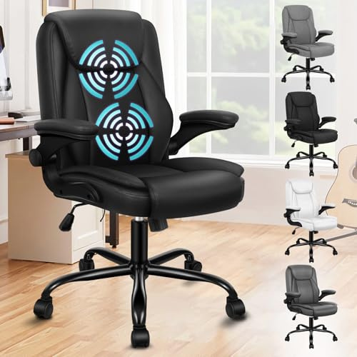 ALFORDSON Bürostuhl Ergonomisch Chefsessel Massage, Schreibtischstuhl Armlehnen, 360° Drehstuhl Computerstuhl Wippfunktion 90°-135°,Besprechungsstuhl,höhenverstellbarer PU-Leder Schwarz | PC-stuhl Armlehnen, 360° Drehstuhl Computerstuhl Wippfunktion 90°-135°,Besprechungsstuhl,höhenverstellbarer PU-LederSchwarz