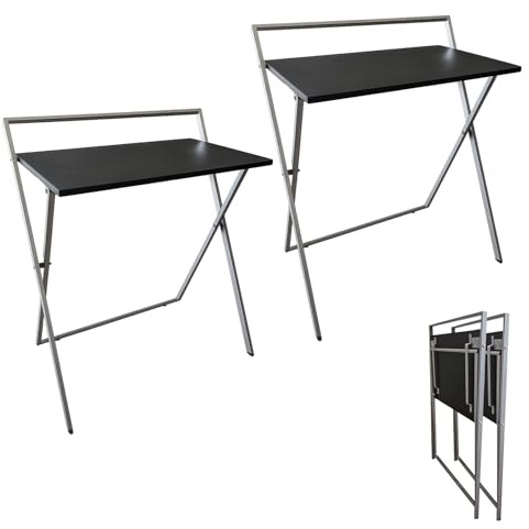 MAKA Set 2 Scrivanie Pieghevoli Salvaspazio per Ufficio, Studio, Casa, Scrivania Richiudibile con Struttura in Metallo Nero, Piano in MDF Resistente, Senza Montaggio, 40x61x68 cm (x2 Nero)