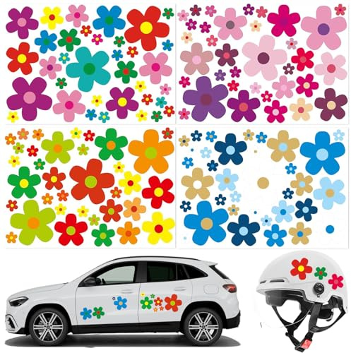Auto Aufkleber Blumen Sticker Autoaufkleber Blumen, 4 Stück als Set, Wetterfest Blümchen Bunt Aufkleber für Auto, Fahrrad, Fahrzeuge, Roller, Moped, Motorrad-Helm, Fahrrad, Laptop