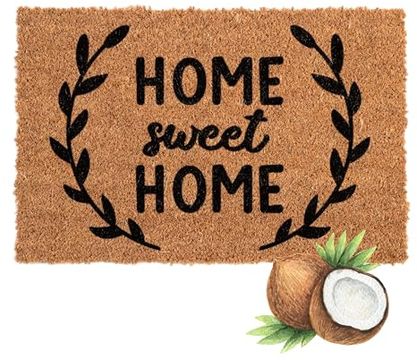 ADEPTNA Coir Door Mat Heavy Duty Natural Coconut Fiber Entrance Door Mat 60x40cm Non Slip Rubber Back Indoor Outdoor Doormat Pet Friendly Dirt Trap Weather Resistant Eco Friendly (Home Sweet Home)