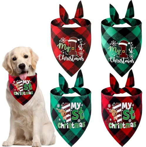 4 Stück Weihnachtshund Bandanas,Weihnachten Hund Halstuch,Hundehalstuch,Dreieck Haustier Lätzchen für Haustier Weihnachten Kostüm Dekoration Zubehö (A)