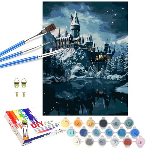 QDUODUO Paint by Numbers for Adults, Teenagers, Children Beginners, 16x20 Inch Large Castle Oil Painting Kits with Canvas Brushes Acrylic Paints for Kids Aged 6, DIY Art Crafts for Home Decor Gift