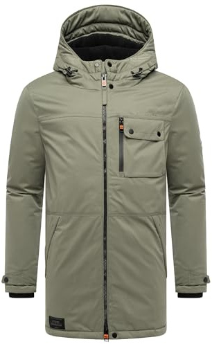 STONE HARBOUR herr varm lång vinterrock med huva Fintaan XX S-3XL, Dammig oliv, XL