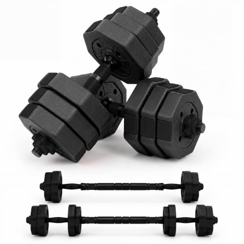 unycos - Mancuernas Ajustables 10-40 kg con Discos de Cemento | Incluye 2 Barras para Mancuernas, Conector para Formar una Barra Recta y Cierres de Rosca, para Entrenar Fuerza en Casa
