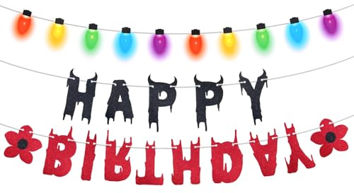 Pancarta de Feliz Cumpleaños Al Revés, Decoración de Fiesta con Purpurina Al Revés Pancarta Cumpleaños Halloween con Temática Excéntrica para Decoración La Habitación Del Hogar