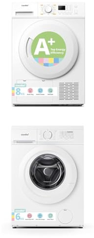 COMFEE' Freestanding Heat Pump Tumble Dryer,8kg Front Load, A+ Class White CFG09EH80/W-UK & COMFEE' Washing Machine,6KG Load,Quick Wash,White CFE10EW60/W-UK