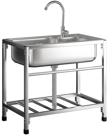 Lavello Cucina in Acciaio Inox, Lavandino da Esterno con Rubinetto Lavandino Commerciale Lavelli Autoportante Lavello di Utilità Lavabo Lavamani Industriale Garage 58X43cm