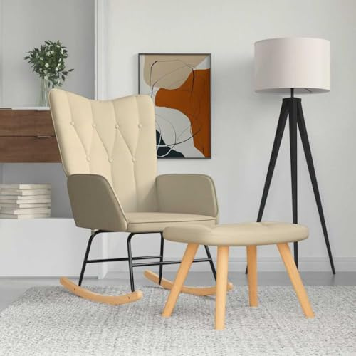 Frdhee Relaxsessel Fernsehsessel Lesesessel Schwingsessel,Schaukelsessel mit Hocker Creme Stoff,Für Wohnzimmer Schlafzimmer,Balkon,Kann Schnell Installiert Werden