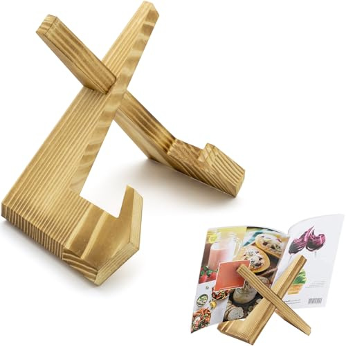 Support Livre de Cuisine,Présentoir Livre en Bois,Porte Tablette,Porte Livre de Recette en Bois,support vinyle,support pour livre et tablette de cuisine,objet décoratif de style vintage (Jaune)