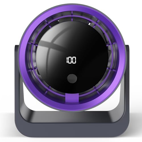 Desk Fan, 5 Adjustable Speeds & 100-Step Custom Adjustable, LED Display, 360° Rotatable, Quiet Operation, USB Rechargeable Battery Powered Personal Fan for Home Office Desktop Bedroom, Timer Function