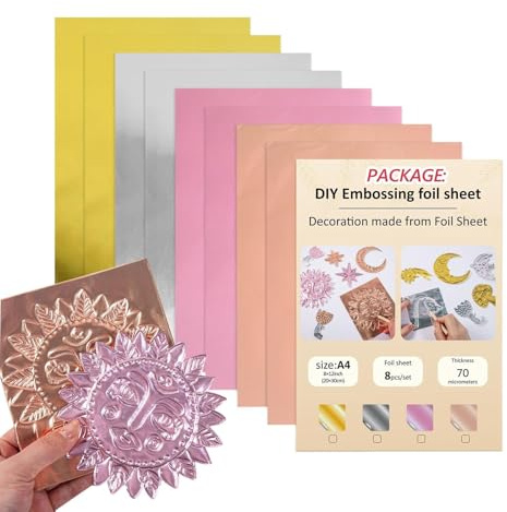 Byzieir Aluminium Bastelfolie Folia, 0.08mm Aluminium Embossing Foil, Prägefolien Set, Prägefolie Für Embossing, Doppelseitige Prägefolie Für Bastelarbeiten Dekorationen