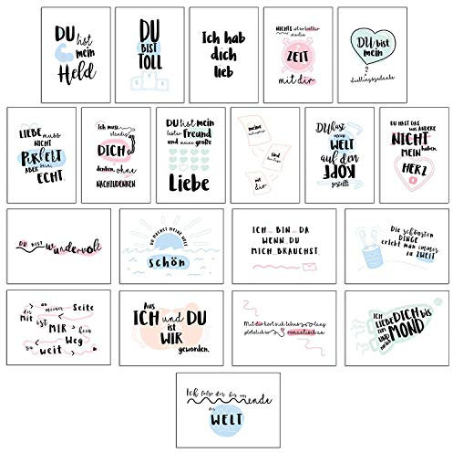 Cupcakes & Kisses 20er Postkarten Set I Liebevolle Sprüche & Motive I Grußkarten mit Herz für Freunde, Freundin & Hochzeit I Liebeskarten für besondere Momente