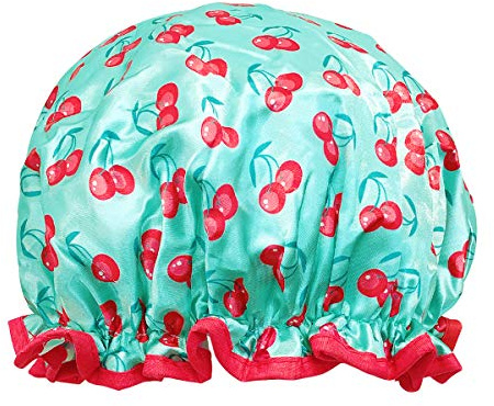 allydrew Lustig & niedlich wiederverwendbar Damen wasserdicht Duschhauben für langes Haar, Satin, Kirschen, O/S