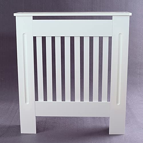 Radiators Cover, White Painted MDF Radiator Heating Cover Vertical Slat Radiator Shelf for Living Room Bedroom Hallway Cabinet - Small: H 82 x W 78x D 19 Cm