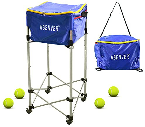 ASENVER Chariot de balles de Tennis Amovible avec Roues - Panier pouvant contenir jusqu'à 160 balles - Bleu