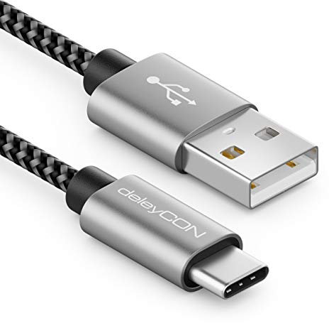 deleyCON 1,5m Nylon Cavo USB-C Cavo di Ricarica Cavo Dati USB Tipo C Spina in Metallo Ricarica e Sincronizzazione di Telefono Cellulare e Smartphone