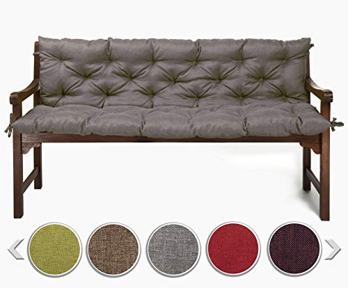 sunnypillow Bankauflage für Gartenbank Outdoor - Sitzkissen und Rückenkissen für Bank 160 x 40 x 40 cm - Polsterauflage für Hollywoodschaukel, Gartenschaukelkissen - Gartenkissen, Bankkissen Grau