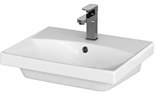 CERSANIT Rechteckiges Waschbecken | Breite x Tiefe: 50,5 x 40 cm | rechteckiges Aufsatzwaschbecken | Badezimmerwaschbecken | Keramikwaschbecken | Mittelloch und Überlauf | weiß