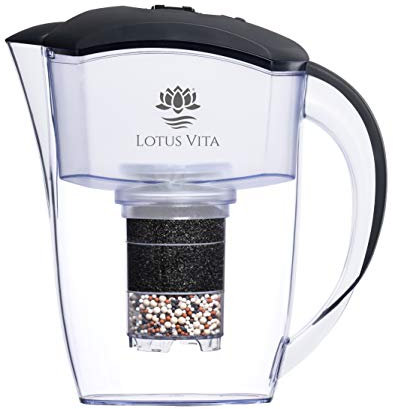 Lotus Vita ESPRIT div. Farben - Wasser Filterkanne mit Kartusche, Reduziert Kalk Chlor Blei aus Leitungswasser durch Aktivkohle Ionentauscher, BPA-frei (anthrazit)