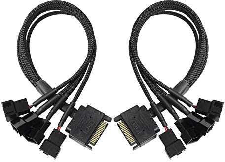 XMSJSIY SATA to 3 Pin 4 Pin Fan Adapter,15pin SATA to 4 x 3 pin / 4 Pin 12V PC Case Fan Splitter Extension Power Cable Adapter-28cm-2pcs