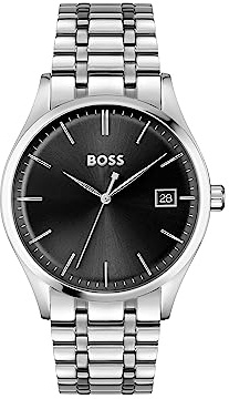 BOSS Analog Quarzuhr für Herren Kollektion Commissioner mit Silbernes Edelstahlarmband - 1513833