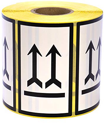 MDlabels Warnetiketten auf Rolle -100x60mm 1000St. Doppelpfeile - Seite nach oben- This way up- Pfeile Symbol- nutzbar für Versand