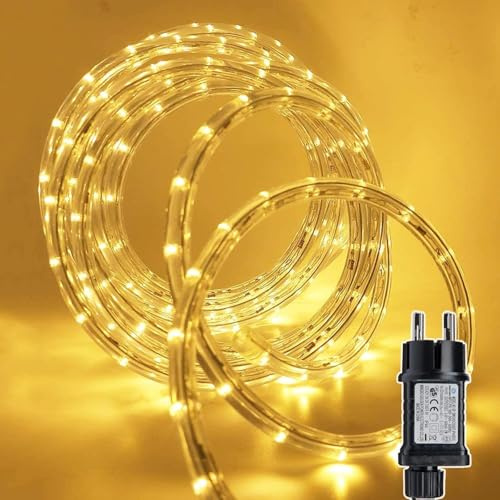 Gresonic 400 LED 20 m tubo luminoso esterno, catena luminosa con corrente, tubo LED 8 modalità (bianco caldo, 400 LED)