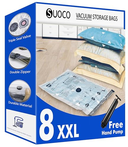 SUOCO Vakuumbeutel für Kleidung – 8er Set XXL（120×90 cm） (mit Handpumpe), Vakuum Beutel für Aufbewahrung von Kleidung und Bettdecken, ideal für Reisen und platzsparende Lagerung