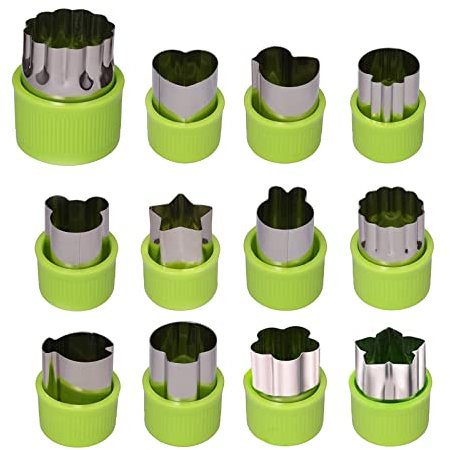 Ausstechformen Set, 12 Stück Edelstahl Gemüseausstecher, Mit Schutzgriff, für Kuchen, Kekse, Sushi, Obst, Grün