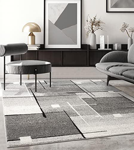 the carpet Pearl – Moderner Kurzflor Teppich, dichter Flor, geometrisches Muster, Konturenschnitt, Wohnzimmer & Schlafzimmer Teppich, Kariert, Grau, 120 x 160 cm