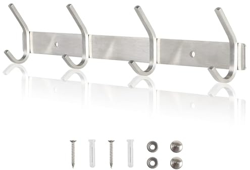 Qiannhee Perchero de Pared de Diseño Moderno 43 CM a 40KG con 4 Ganchos para Abrigos Colgador de Pared Perchero para Toalla de Baño SUS304 Acero Inoxidable Ganchos para Entrada Cocina Baño Dormitorio