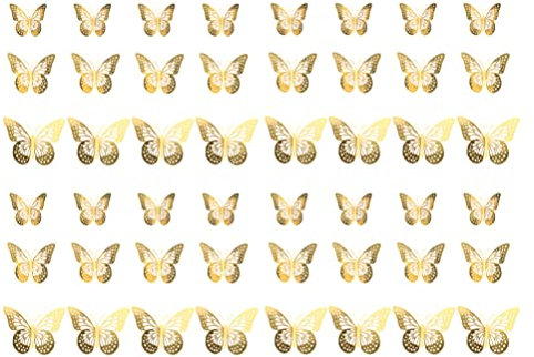 DOITOOL 48stücke Schmetterlings Wandtattoos Mit Aussparungen Goldene Metallstruktur Deko Für Schlafzimmer Wohnzimmer Kinderzimmer Einfache Anbringung Wand