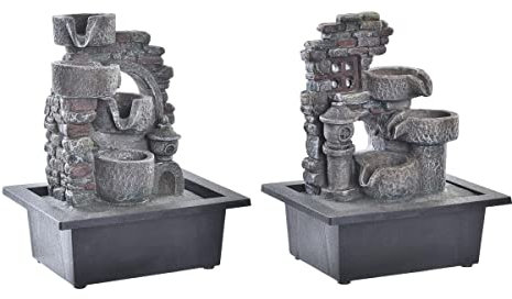 DKD Home Decor Fontaine de Jardin, résine, Gris, Marron, Estándar