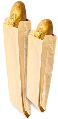 Bolsas Bocadillo Baguette. Bolsa papel kraft marrón. Forma alargada para bocata pan almuerzo bolleria pasteleria desayuno merienda chuches galletas fruta (200 bolsas 31x10 +6)