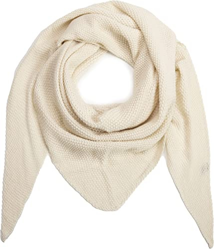 Ever Bloom Women's Scarf, Knitted Triangle Scarf, Soft Triangular Scarf, Lightweight Knitted Scarf, Neckerchief for Women and Girls, Long, Plain 195 x 80 cm, cream white, One Size