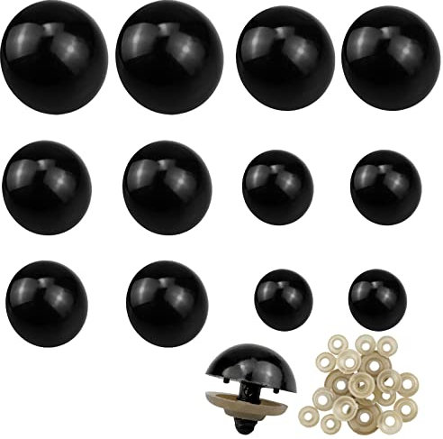ZoZoMaiy 60 Stück 16-30 mm Kunststoff-Sicherheitsaugen und Unterlegscheiben, Schwarz Basteln Puppen Augen, Teddy Bear Puppe Augen, für Marionette Plüschtier