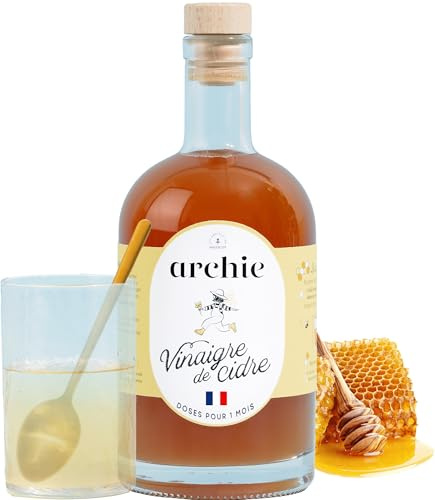 Archie, Vinaigre de cidre au Miel Biologique, 100% pur et naturel certifié Ecocert. Rituel naturel. Convient au régime végétarien. Savoir-faire artisanal. Made in France
